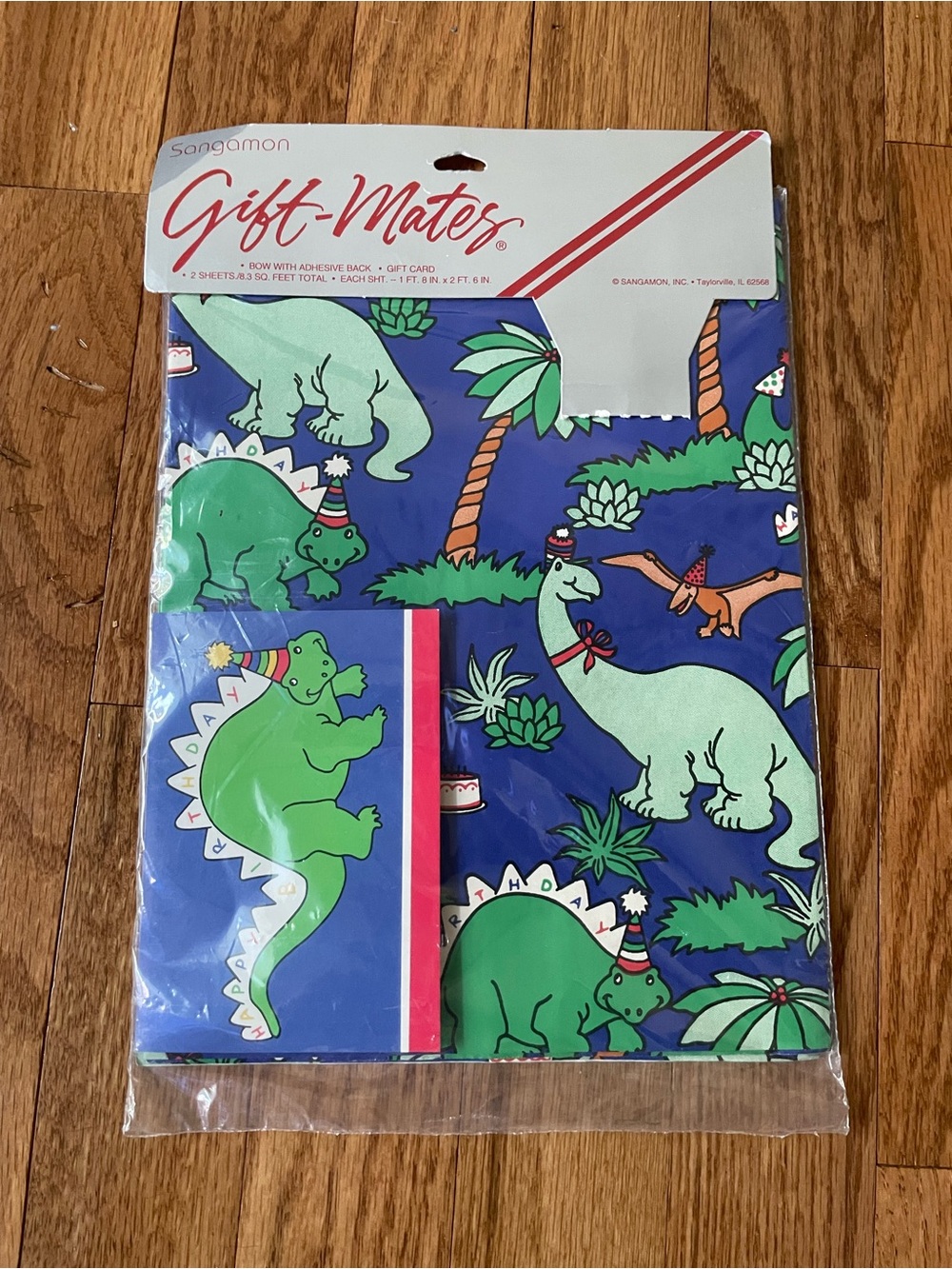 Vintage Gift Mates Dinosaur Party Wrap in Blue and Green New